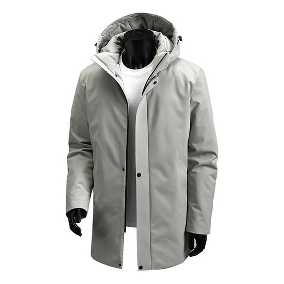 PiGOGI Men's Winter Jacket Casual Solid Zip Up Hooded Fleece Lined Warm Coat Long Sleeve Water Resistant Outdoor Daily Khaki XL