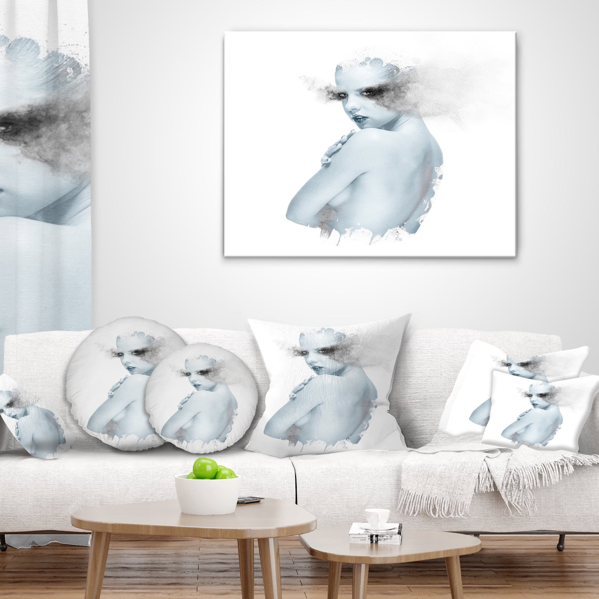 Designart Beautiful Young Woman Double Exposure - Portrait Throw Pillow - 18x18