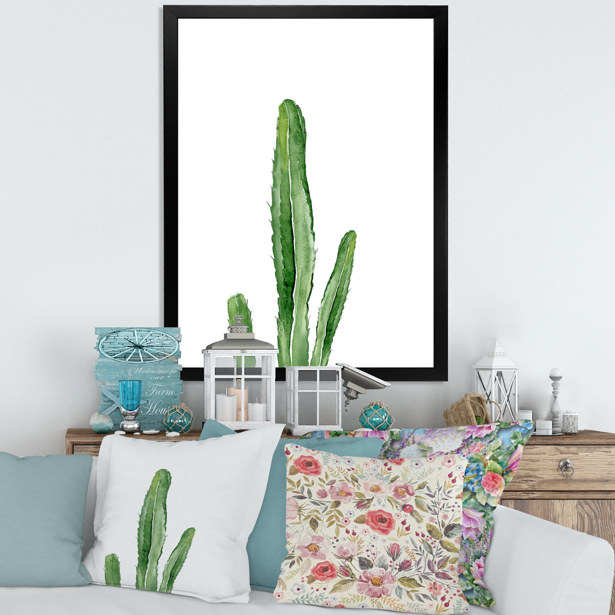 Designart 'Green Cactus South Western Plant' Tropical Framed Art Print