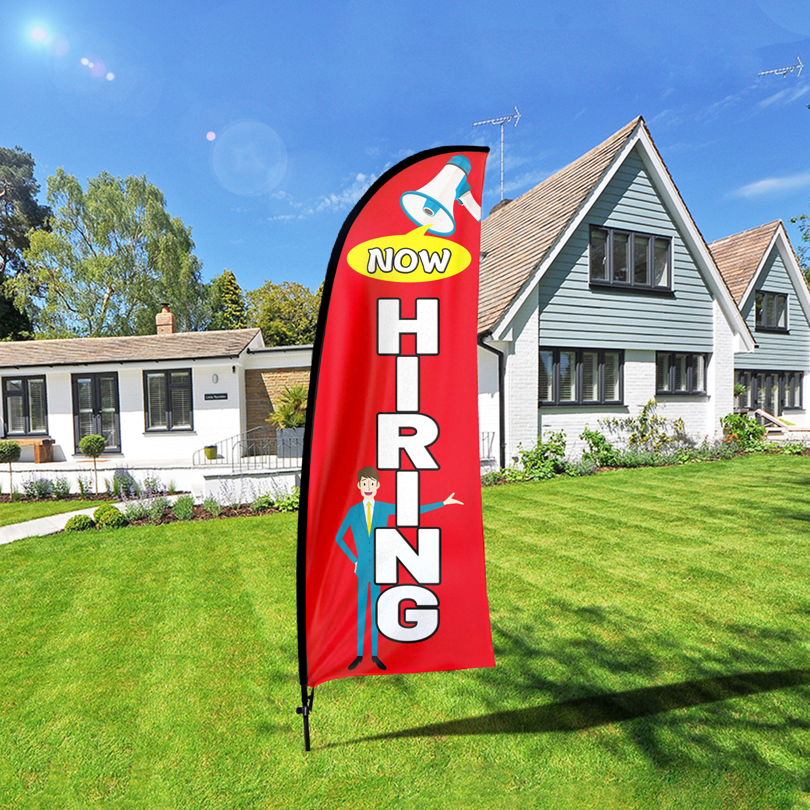 QSUM Now Hiring Sign Feather Flag with Pole Kit,7FT Now Hiring Decoration  Display, Now Hiring Business Sign,Now Hiring Swooper Flag，Advertising Flag 