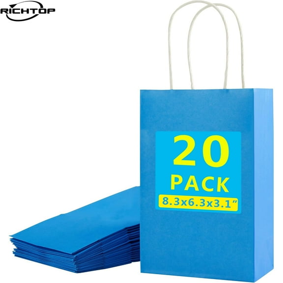 20 Pcs Blue Gift Bags with Handles – 8" Goodie Bags for Party Favor Bags, Baby Showers, Birthdays & Special Occasions (Blue)