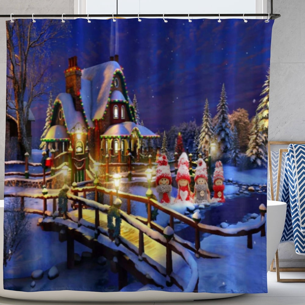 Christmas Shower Curtain Winter Holiday Merry Christmas Bath Curtain