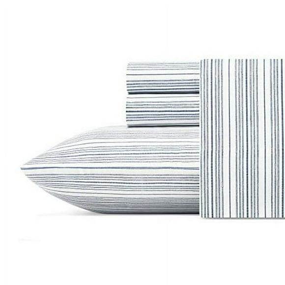 Nautica - Percale Collection - Ensemble de Draps - 100 % Coton, Frais et Net, Literie Légère et Qui Évacue l'Humidité, Grand Lit, Beaux Rayures