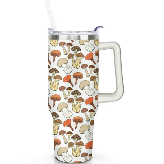 Mushrooms Design Large 40oz Coffee Mug Durable Steel Thermal Insulated With Handle Flip Straw Lid Spill Resistant Unisex Gift