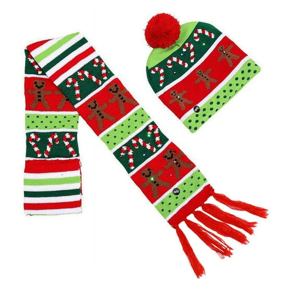 Festive Christmas Hat and Scarf Set Soft Warm Light Up Santa Hat Perfect for Holiday Celebrations
