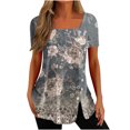 thumbnail image 2 of sovlvnd Plus Size Fashion Womens Casual Printed Square Neck Short Sleeve Buttons Tops Summer Lightweight Tops for Women 2024 Loose Blouses Comfy Tee Blouse S-2XL, 2 of 5