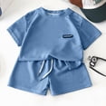 thumbnail image 4 of Ccpelsie Boys Clothes Summer 2 Pieces Outfit Set Print Short Sleeve Shirt + Elastic Waist Shorts(A01-Blue,9-10 Years), 4 of 4