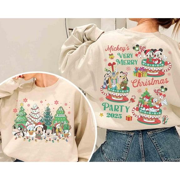 Disney Mickey And Friends Christmas Tree Sweatshirt, Mickey's Very Merry Christmas Party 2025 Shirt, WDW Disneyland Family Christmas Gifts
