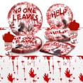 thumbnail image 1 of 81 piezas de vajilla y decoraciones de Halloween, 20 invitados - Platos de Halloween, vasos de fiesta, manteles, suministros para fiestas de Halloween (rojo), 1 of 5