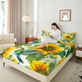 thumbnail image 4 of Homewish Hummingbird Animal Twin Sheet Sets 3pcs for Teens Boys Girls,Floral Sunflower Flower Twin Fitted Sheet Microfiber,Green Yellow Breathable Flat Sheet,Lightweight Room Decor, 4 of 7