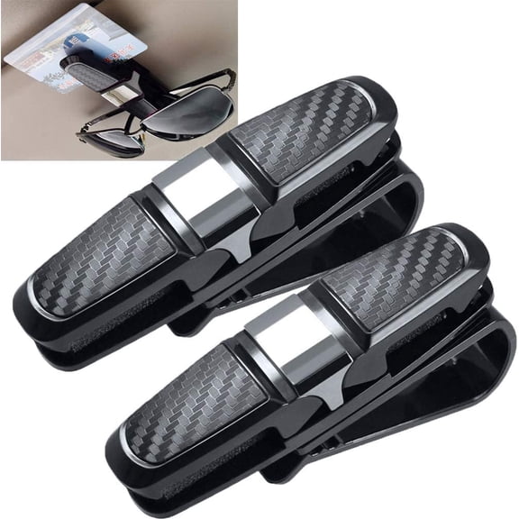 2 pcs Glasses Holders for Car Sun Visor, Sunglasses Holder Clip Hanger Eyeglasses Mount, Double-Ends Clip and 180 Degree Rotational Car Glasses Holder with Ticket Card Clip (2)