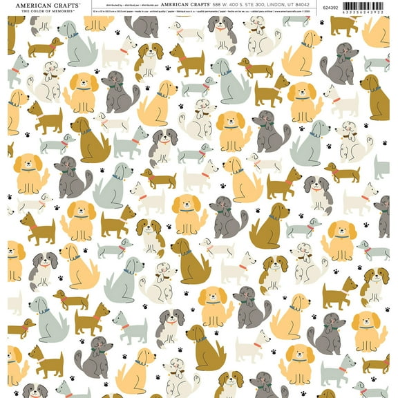 American Crafts Patterned Single-Sided Cardstock 12"X12"-Dog Park
