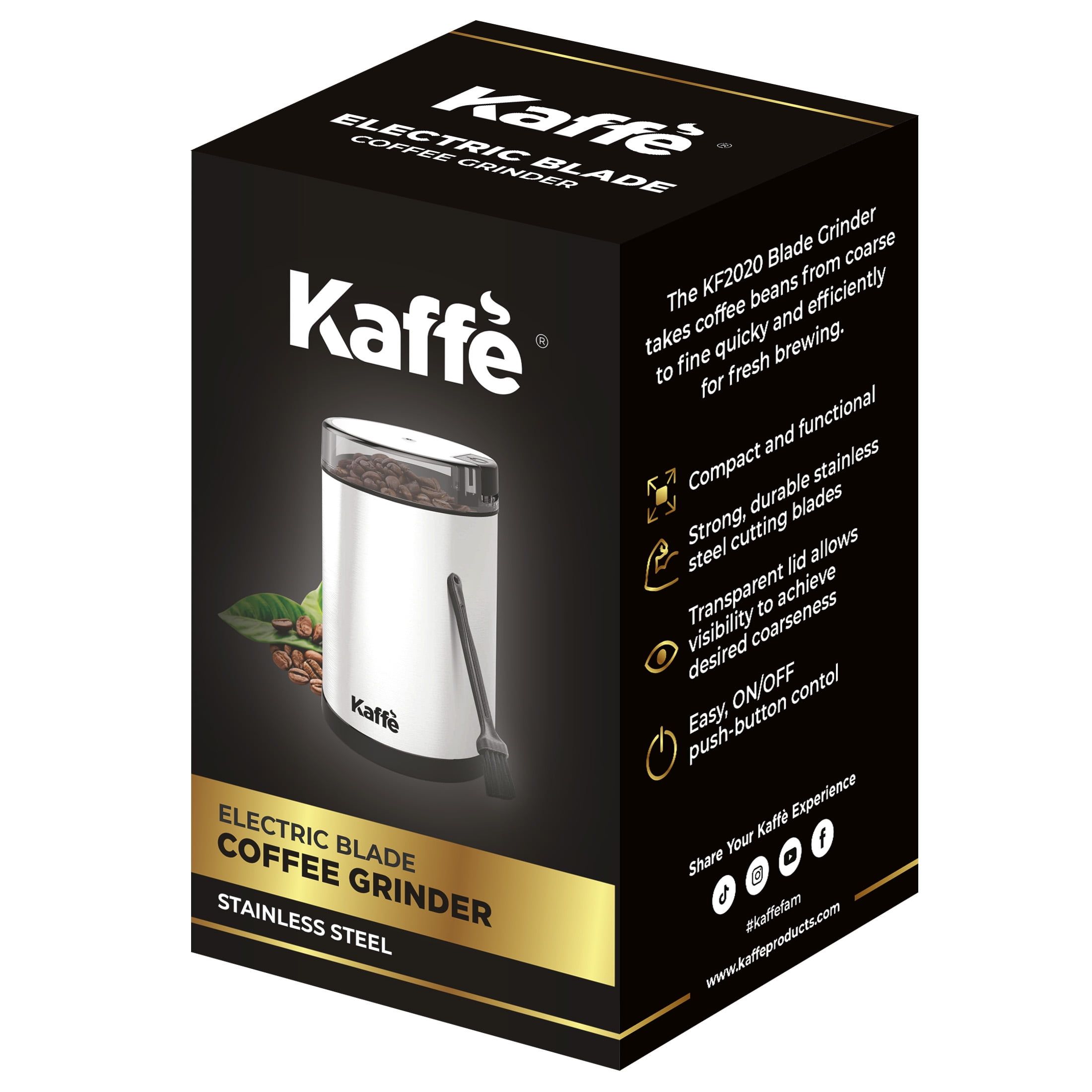 Kaffe Coffee Grinder Electric. Best Coffee Grinders for Home Use. (14 Cup)  Easy On/Off w/Cleaning Brush Included. Matte Black