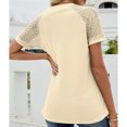 thumbnail image 4 of Verano Encaje Crochet Hallow Camiseta Manga Corta Cuello Redondo Ajuste Suelto Waffle Knit Raglan para Mujer Albaricoque L, 4 of 6