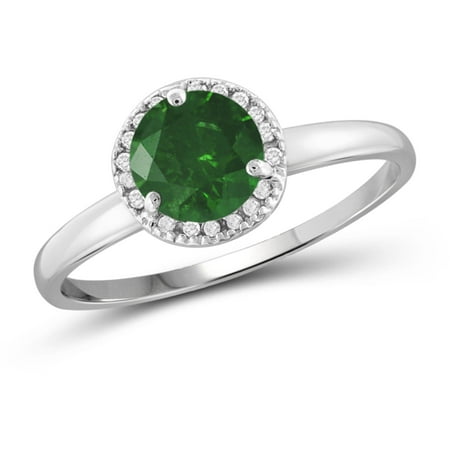 JewelersClub 1.00 Carat T.W. Round-Cut Green and White Diamond Sterling Silver Halo Ring