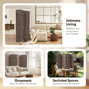 Jostyle 6ft Tall Room Divider with Hand-Woven Design, 4-Panel Folding Privacy Screen Freestanding Mocha