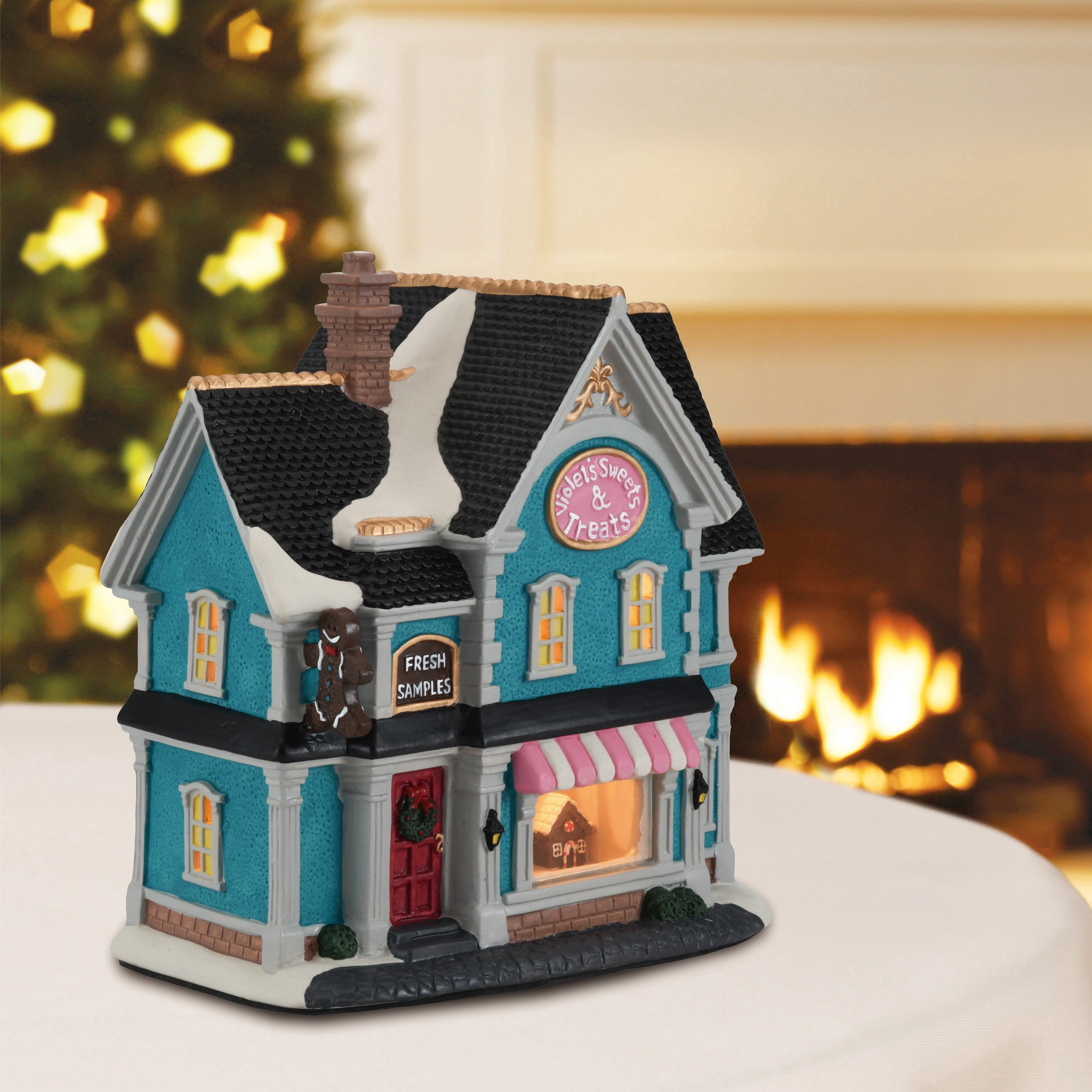 Light-Up Porcelain Candy House Christmas Village Building, Multicolor, 8.25", by Holiday Time