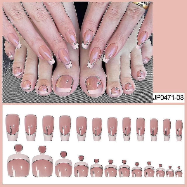 Juego de 48 uñas postizas para pies y manos, color rosa y blanco, para mujeres y niñas