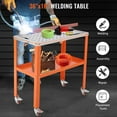 thumbnail image 2 of Welding Table 36"x18",1200lbs Load Capacity Steel Welding Workbench Table on Wheels,Portable Work Bench with 4 Lockable Casters & Storage Tray,5/8" Fixture Holes for Garage Workshop, 2 of 8