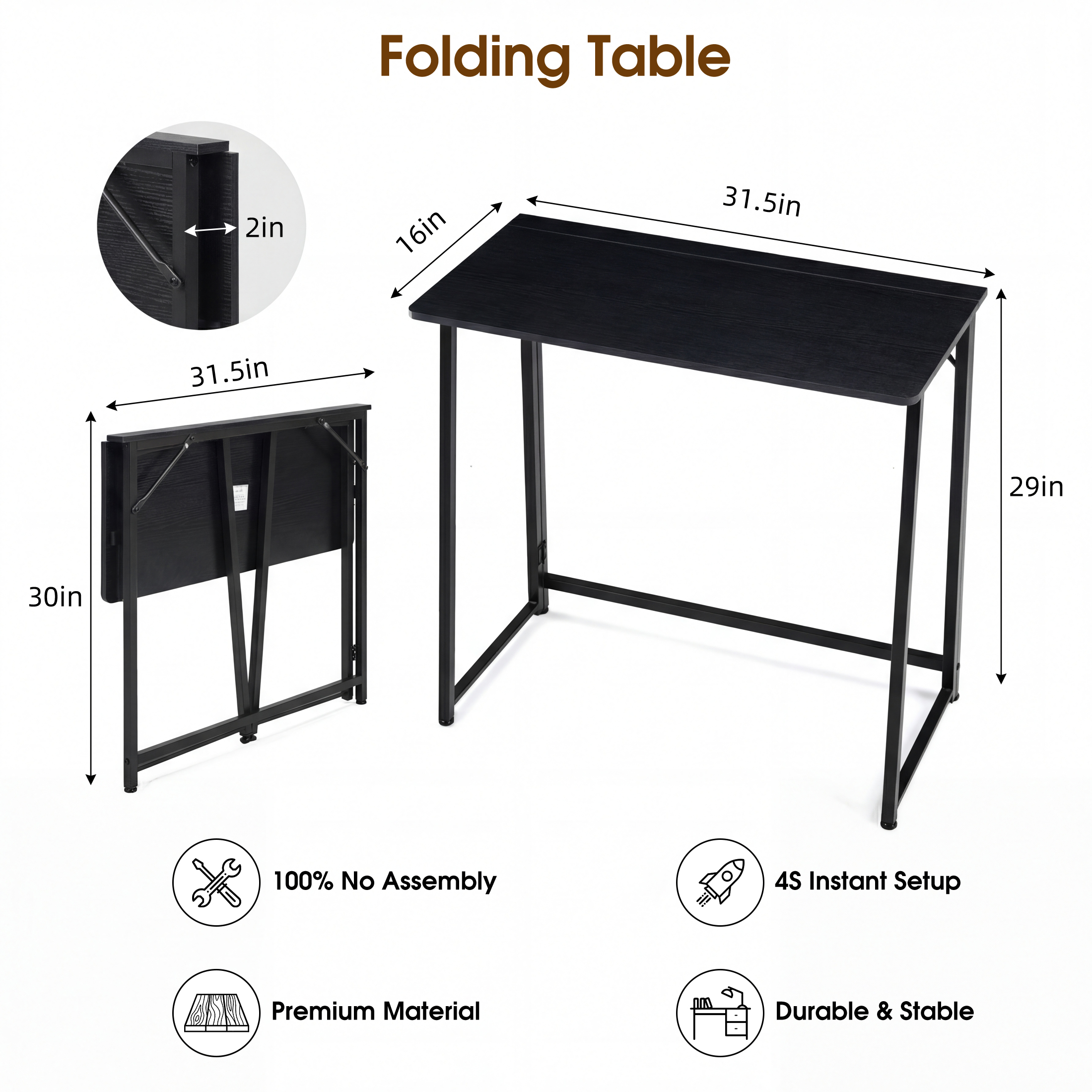 EDX 31.5" Folding Computer Desk, Oak photo 4
