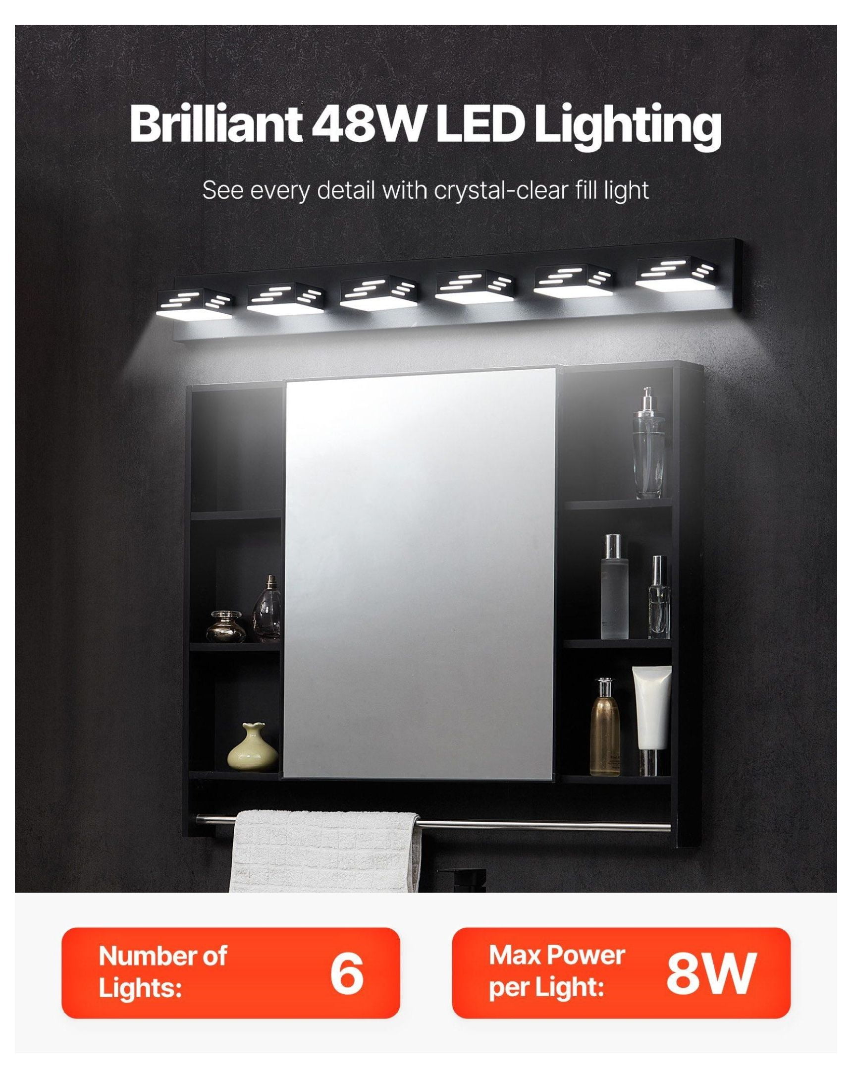 LED Bathroom Vanity Light Fixtures 6-Light, 40.35 Inch Modern Wall Sconce Lighting for Bathroom, Bedroom, Kitchen - 6000K Bright White, Adjustable