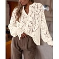 thumbnail image 3 of Blusa de Encaje para Mujer PRETTYGARDEN Manga Larga con Botones Beige Talla L, 3 of 9