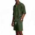 thumbnail image 6 of JAJAHO Mens Short Set Summer 2 Piece Outfits Waffle Short Sleeve Quarter Zip Collared Loose Fit T Shirt Comfortable Drawstring Shorts Jogging Suit Cozy Outfit, 6 of 9
