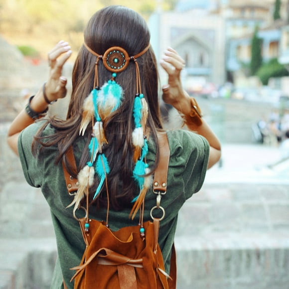 Feather Headpiece Boho Feather Headband Gypsy Headpiece Hair Feathers Viking for Women Vintage Peacock Feather Hair Hoop Hair