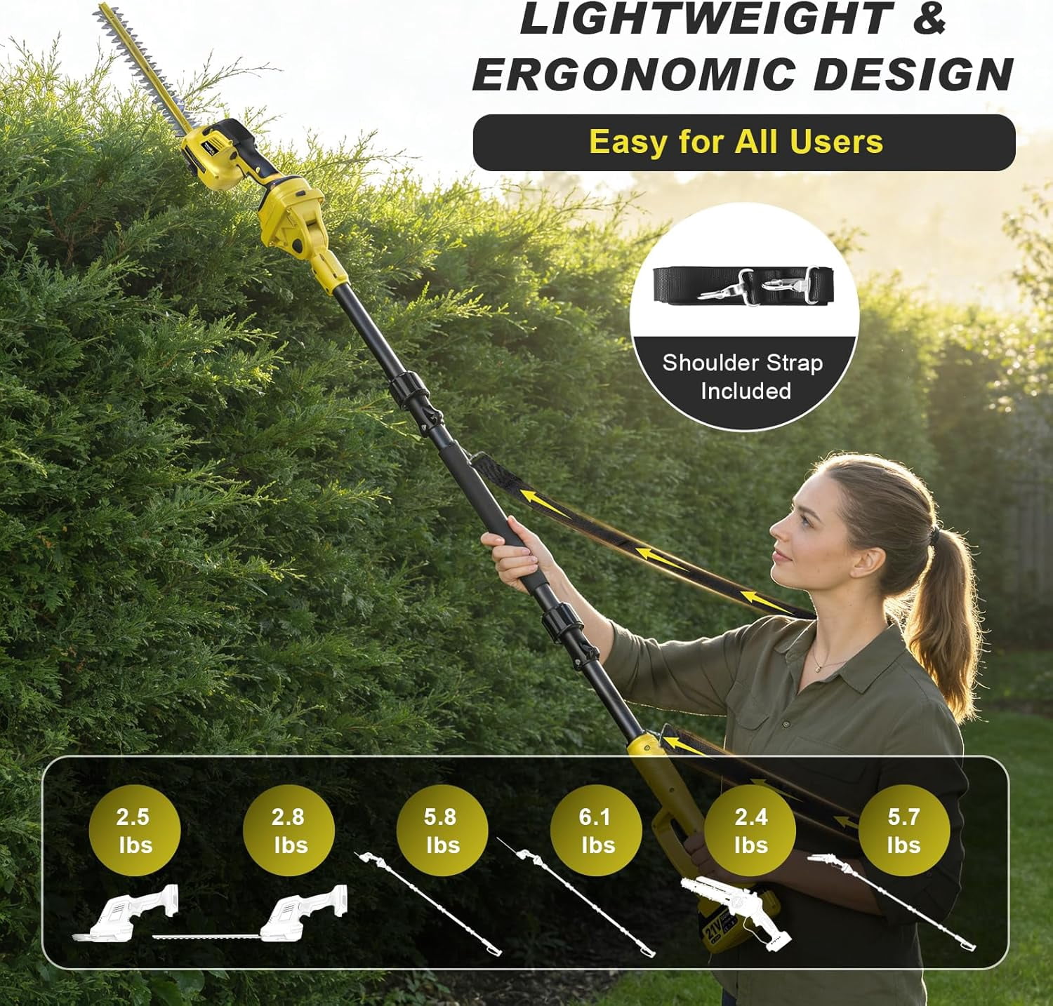 Gisam 6-in-1 Mini Chainsaw & Hedge Trimmer, 8 inch Electric Chainsaw, 2×4.0Ah Batteries, Brushless Motor 2500W, 0-180° Adjustable,  4.5m Hedge Cutting