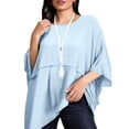 thumbnail image 4 of Delconic Womens Three Quarter Sleeve Blouse Casual Work Tunic Top Loose Fit Asymmetrical Hem Layered Pullover Office Shirt Light Blue 5XL, 4 of 5