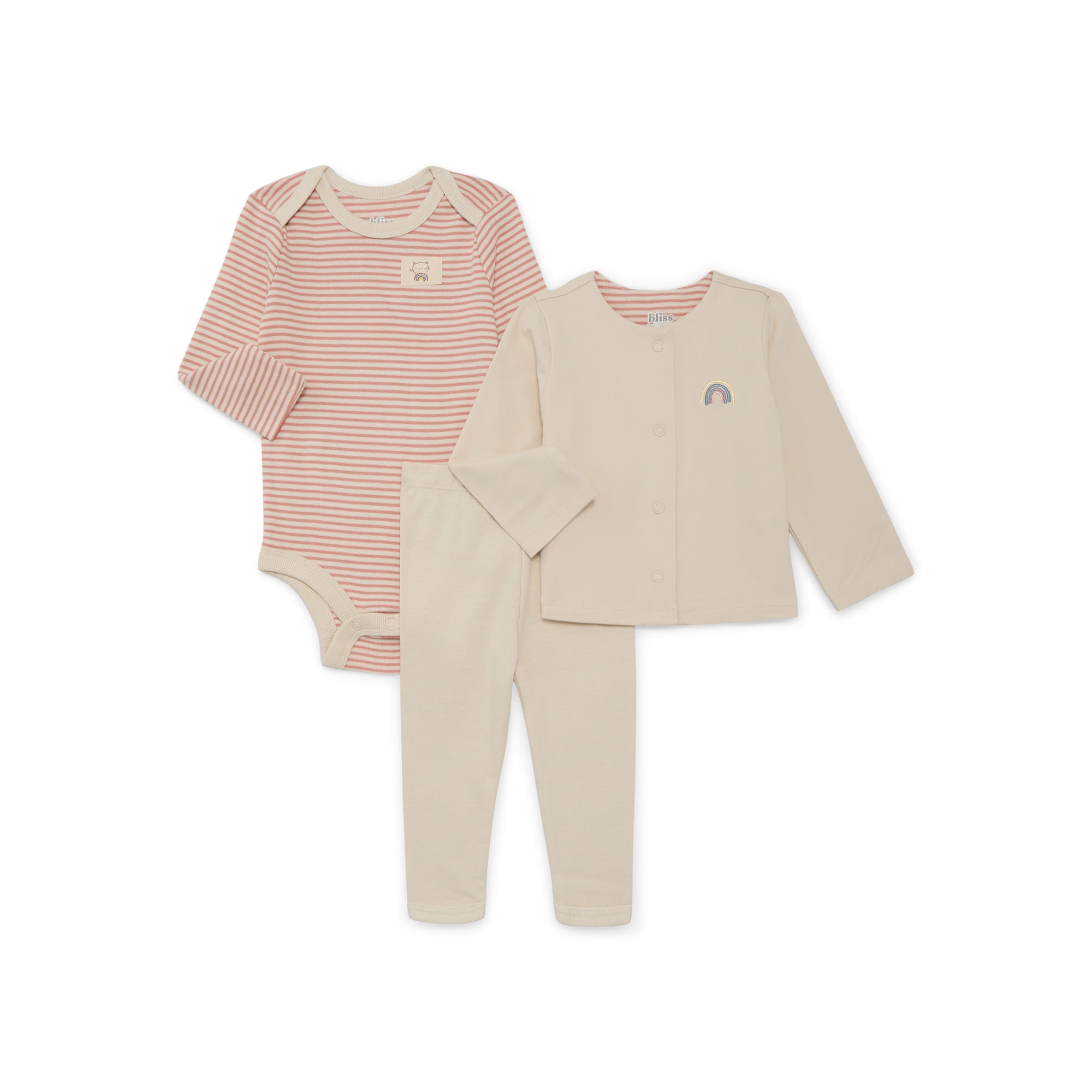 Bliss by Garanimals Baby Girls Jacket, Bodysuit and Leggings Set, 3-Piece, Sizes 0M-12M