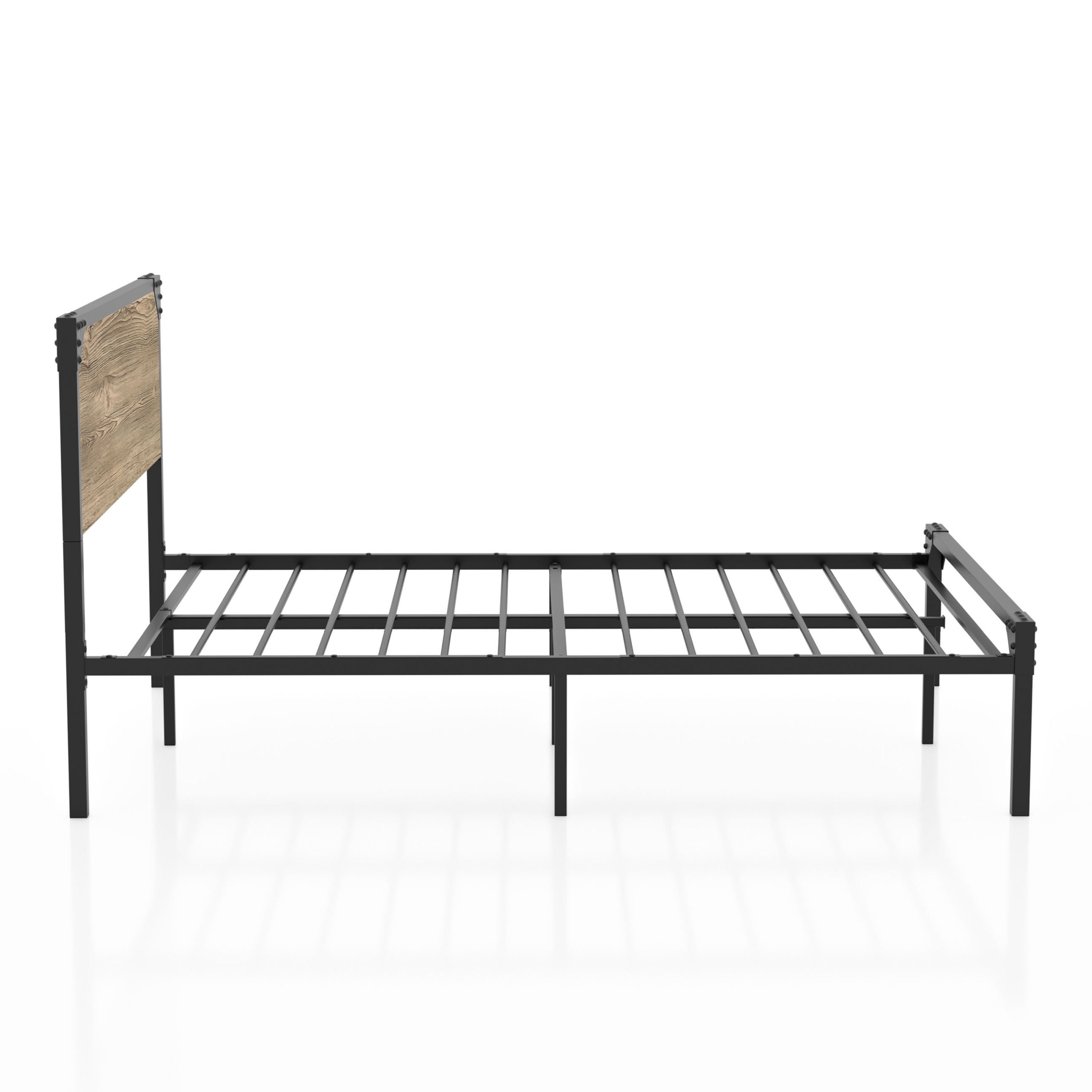 Furniture of America Fahr Industrial Steel Platform Bed With Straight Headboard, Full, Light Gray