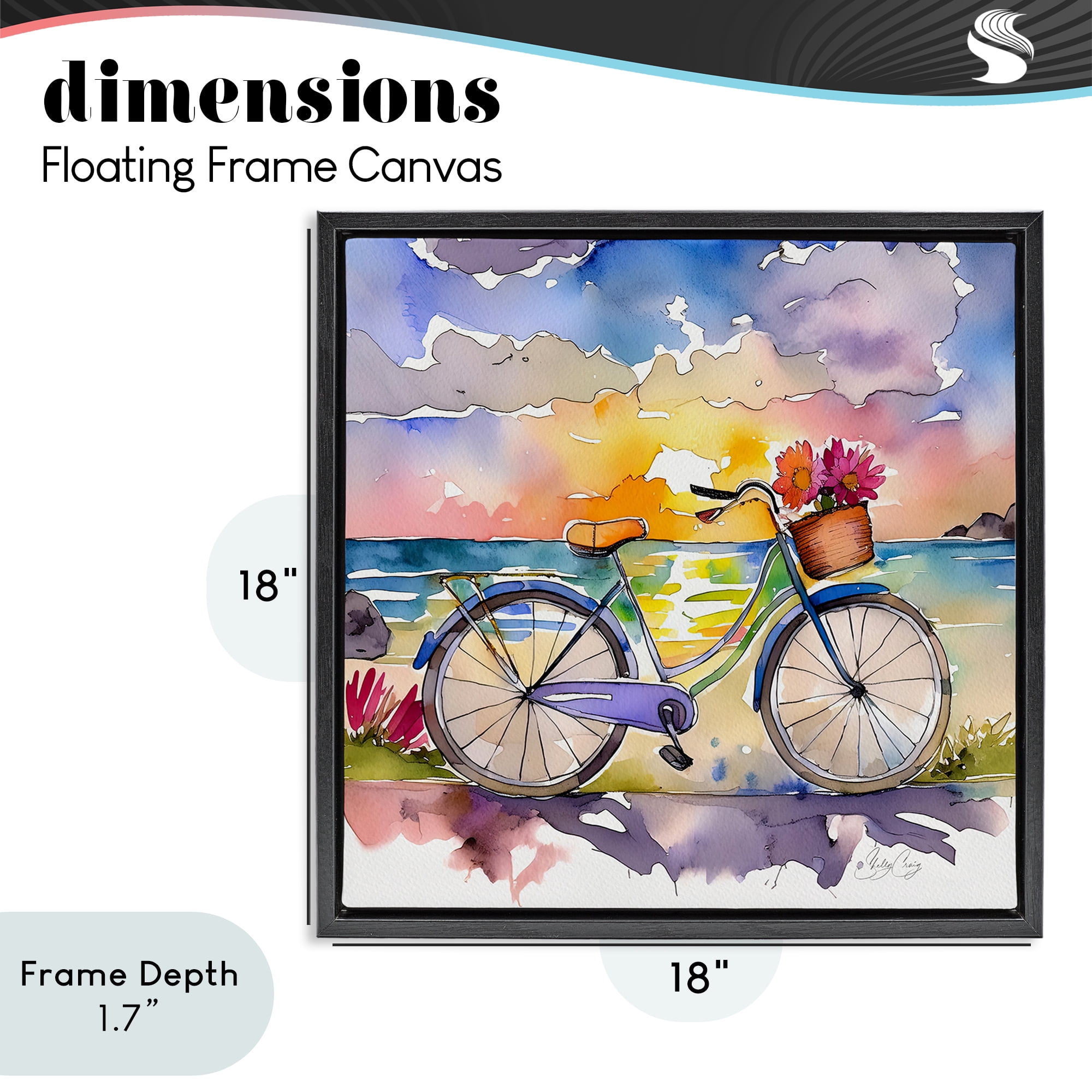 Stupell Industries Bicycle By The Seaside Black Framed Floater Canvas Wall Art, design by Shelly Craig