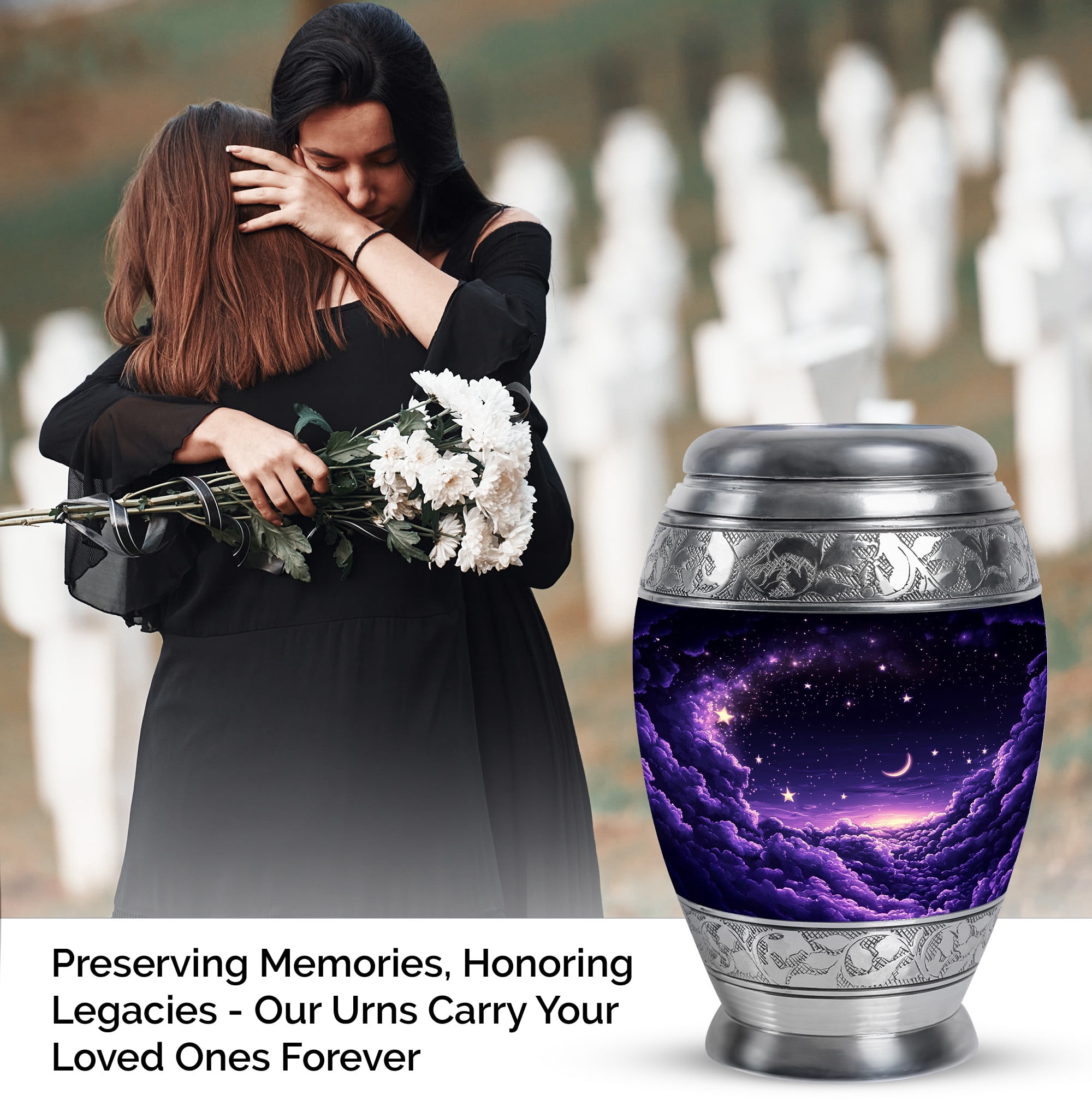 Yatskia Purple Cloud with Moon and Star Urn For Ashes For Women & Men, Small Cremation Urns For Human Ashes, (Monar 10 Inch and 3 Inch)