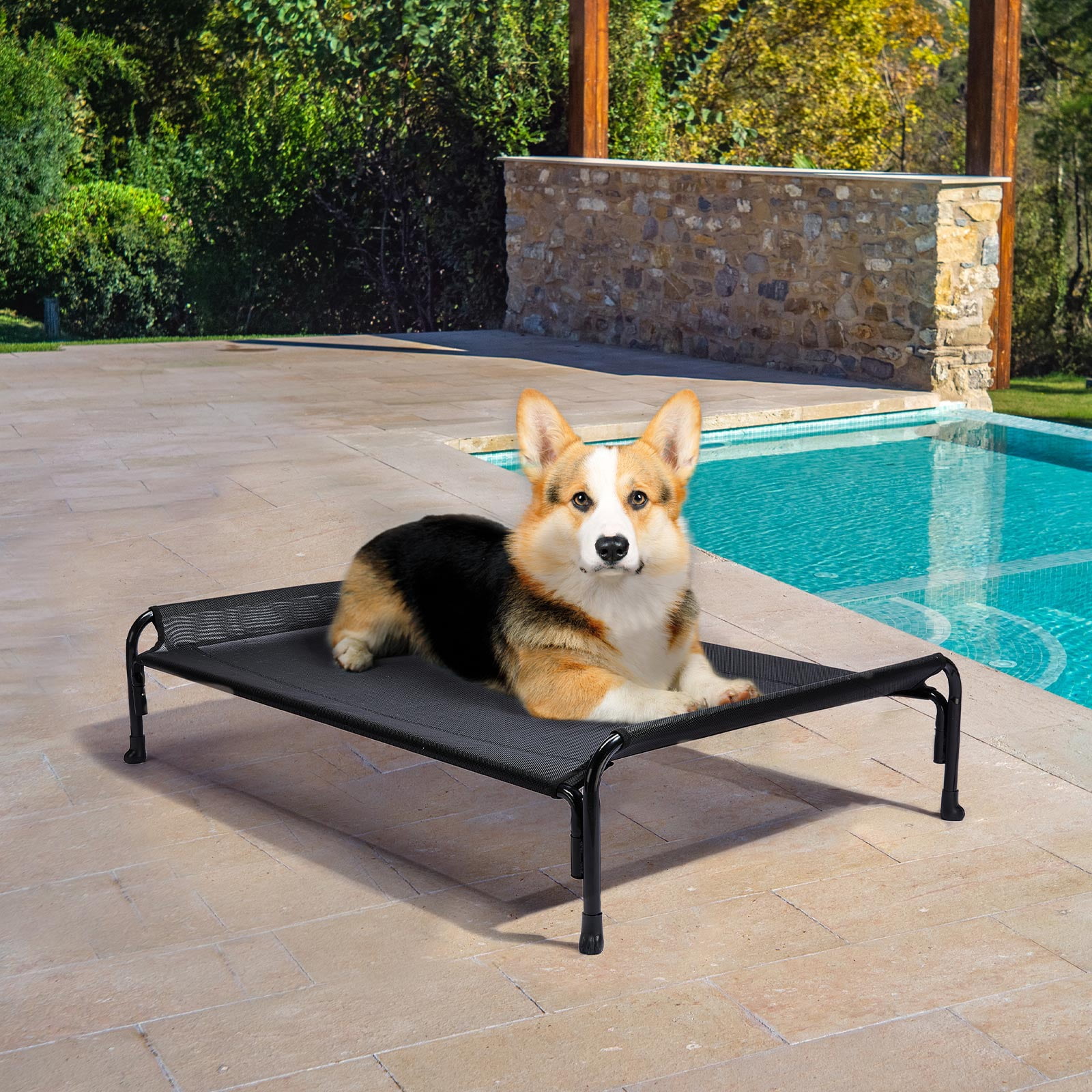 Veehoo Cooling Elevated Dog Bed, Chew Proof Dog Cot with Washable Mesh, Medium, Black