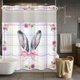thumbnail image 5 of Rabbits Ears No Hooks Shower Curtain with Snap-in Liner Pink Bow Daisy Green Leaf Spring Animal Color Plaid Shower Curtains for Bathroom, Waterproof, Easy Install, Washable 72"x78", 5 of 9