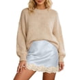 thumbnail image 2 of Womens Satin Skirts Y2k Lace Hem Mini Skirt Elegant Bodycon Pencil Skirt Short Underskirt Streetwear, 2 of 5