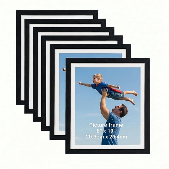 6-Pack 9x11 Black Picture Frames, Matted to 8x10 for Wall or Tabletop Display