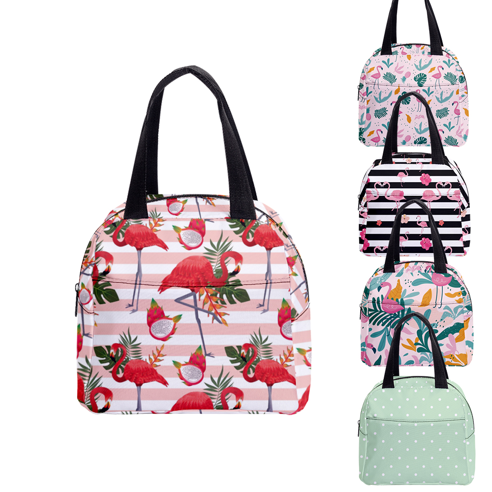 Insulated Lunch Bag Flamingo Leaves Fashion Cartoon Large Capacity