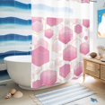 thumbnail image 5 of No Hook Shower Curtain with Built-in Rings - Pink White Gold Geometric Washable Waterproof Fabric Bathroom Curtains for Hotel,Rentals, Stall 48 X 72 Inch , Modern Abstract Hexagon Pattern, 5 of 8
