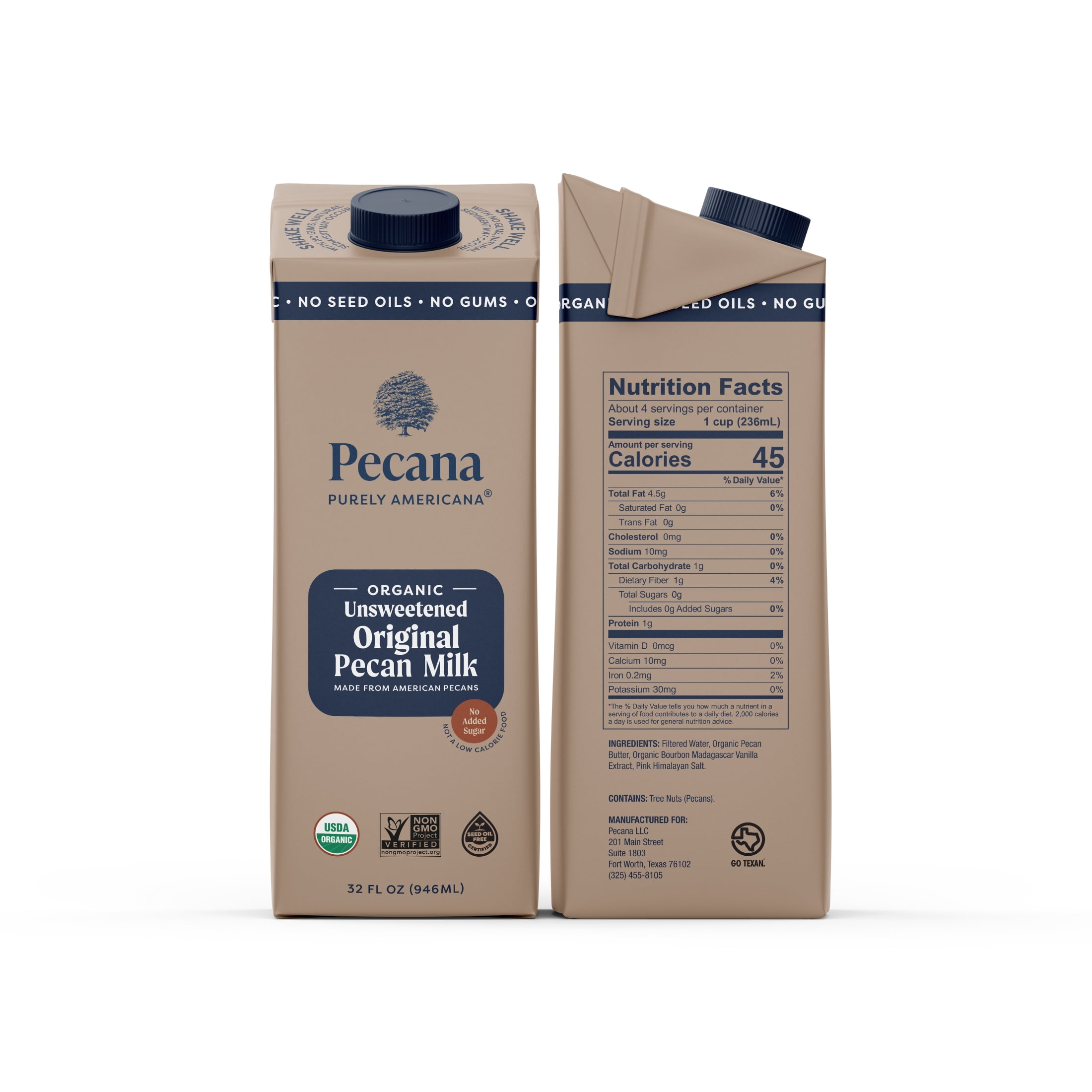Pecana USDA Organic Pecana Unsweetened Pecan Milk 32 fl oz Carton