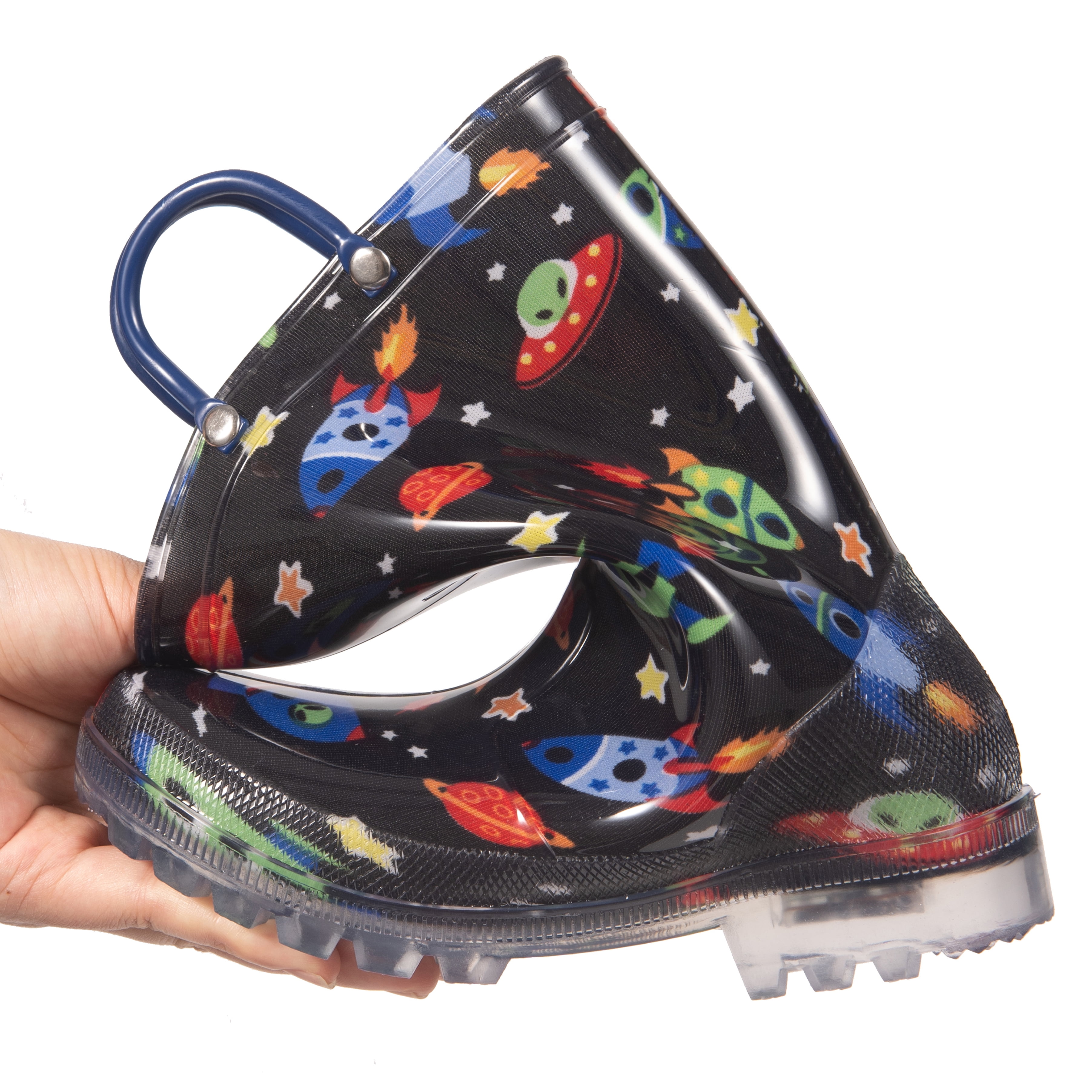 Toddler Boys Rain Boots Little Kids Baby Light Up Rubber Printed Waterproof Mud Insulated Shoes Cosmos Black Lightweight Adorable with Easy on Handles Non Slip Size 12 Walmart
