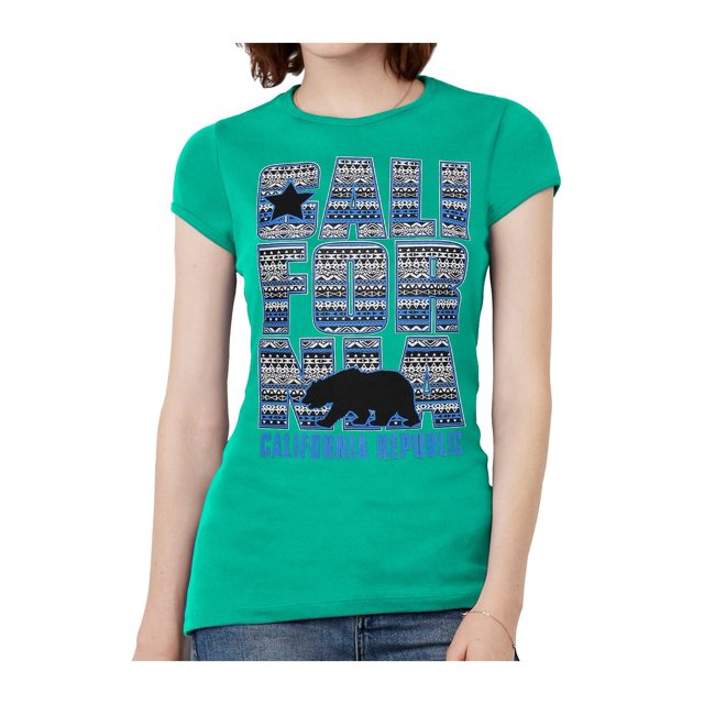 Womens California Republic Blue Tribal Pattern Black T-Shirt - Kelly - Small