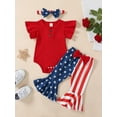 thumbnail image 2 of 4th of July Newborn Baby Girl Outfit Red Ruffles Short Sleeve Romper American Flag Bell Bottom Pants with Headband, 2 of 9