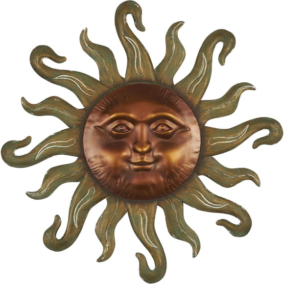 Deco 79 Metal Sun Wall Decor with Smiling Face and Curved Rays, 31" x 1" x 30", Copper