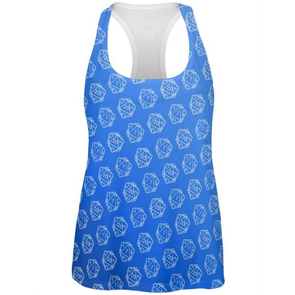 D20 Gamer Critical Hit and Fumble Blue Pattern All Over Womens Work Out Tank Top Multi X-LG