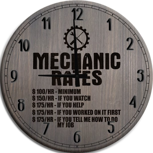 Large Wall Clock Mechanic Rates Funny 100/Hr Minimum Professional