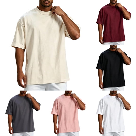 WERYOUNG Mens T-Shirts Summer Solid Color Oversized Tshirts For Men Short Sleeve Round Neck Summer Tees Stylish Top L