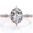thumbnail image 1 of JeenMata Anillo de Compromiso con Bisel de Filigrana Vintage, Moissanita de Forma Ovalada de 1,5 Quilates, 5 Piedras, Decorativo Milgrain en Baño de Oro Rosa de 18 K sobre Plata, 1 of 6