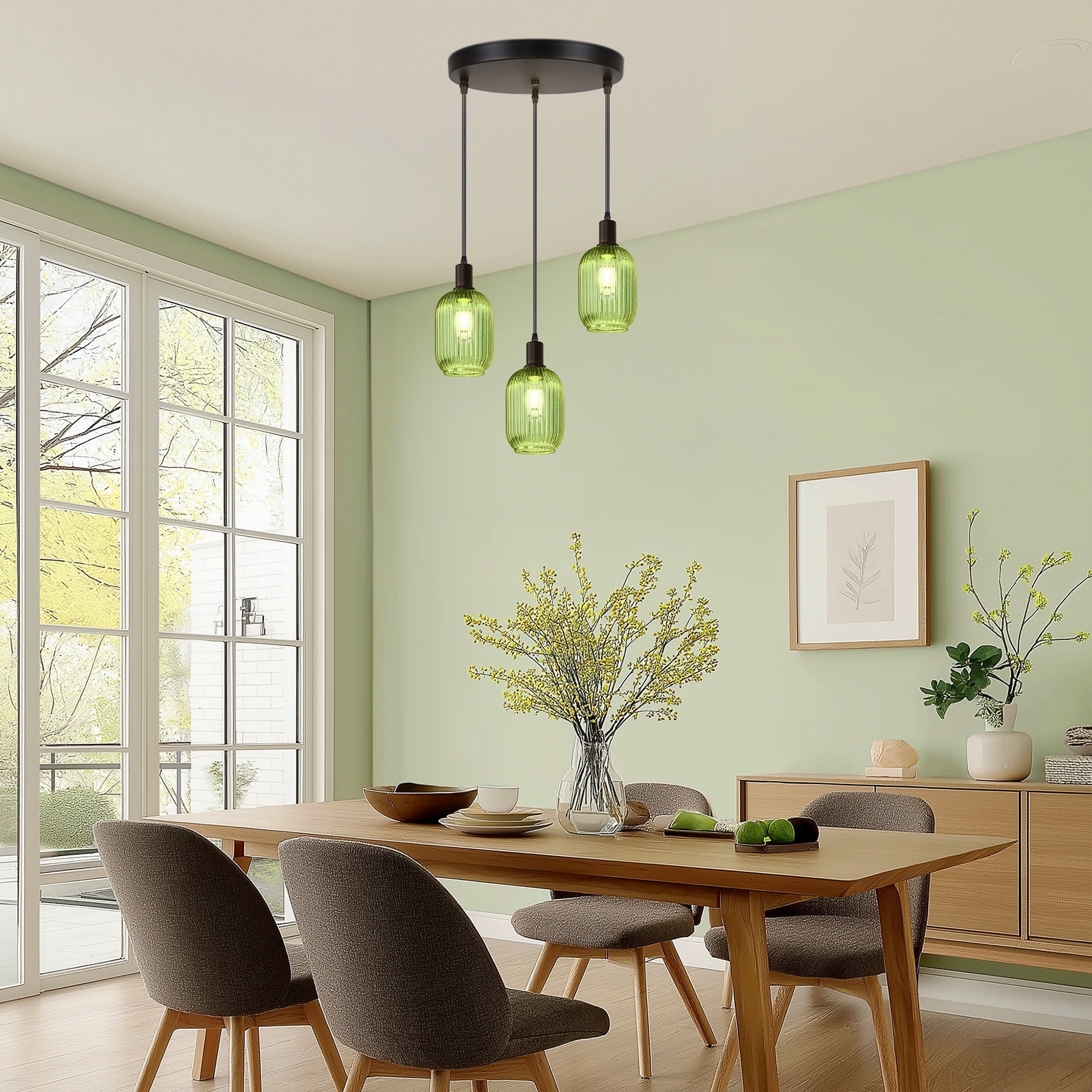 SparkGlowy 59in Glass Chandelier Pendant Lights for Kitchen Island Dining Room Modern Light Fixture Chandeliers Green